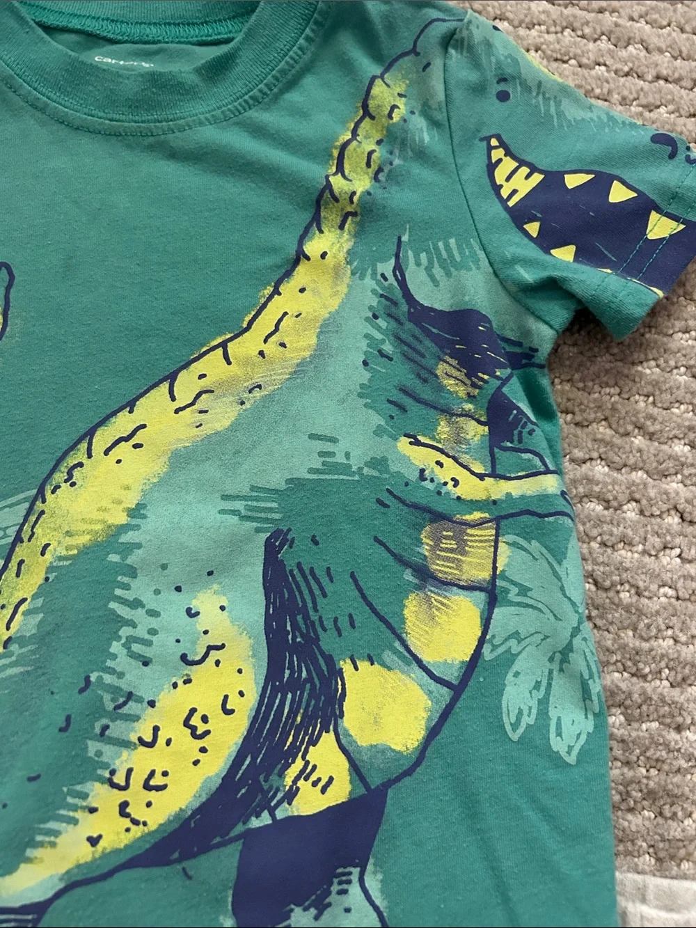 Carter's Teal Dinosaur Tee and Light Gray Shorts Set